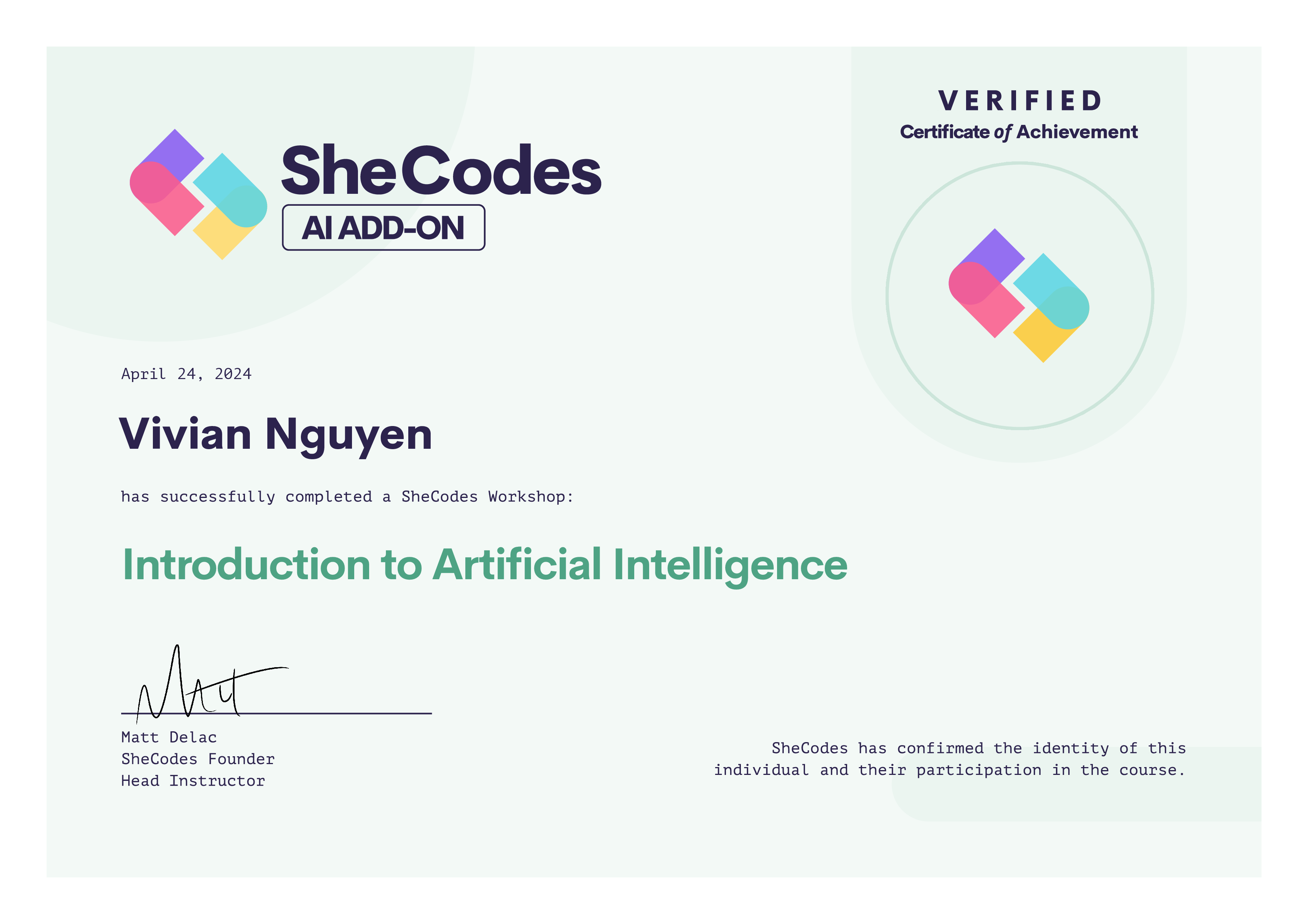 SheCodes AI Add-On Certificate